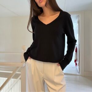 Crush Cashmere Cotton Silk Knit V Neck Sweater Size 1 Black